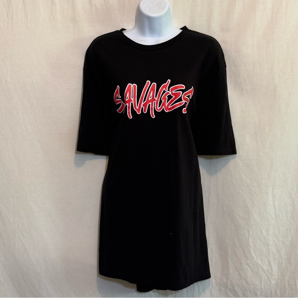 E-60 District PLUS SIZE 2X Black Savages Short Sleeve Tee Shirt‎